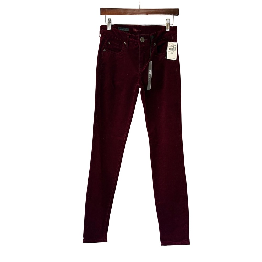 NWT Kut from the Kloth Diana Skinny Corduroy Pants Burgundy Slimming Chic Size 2